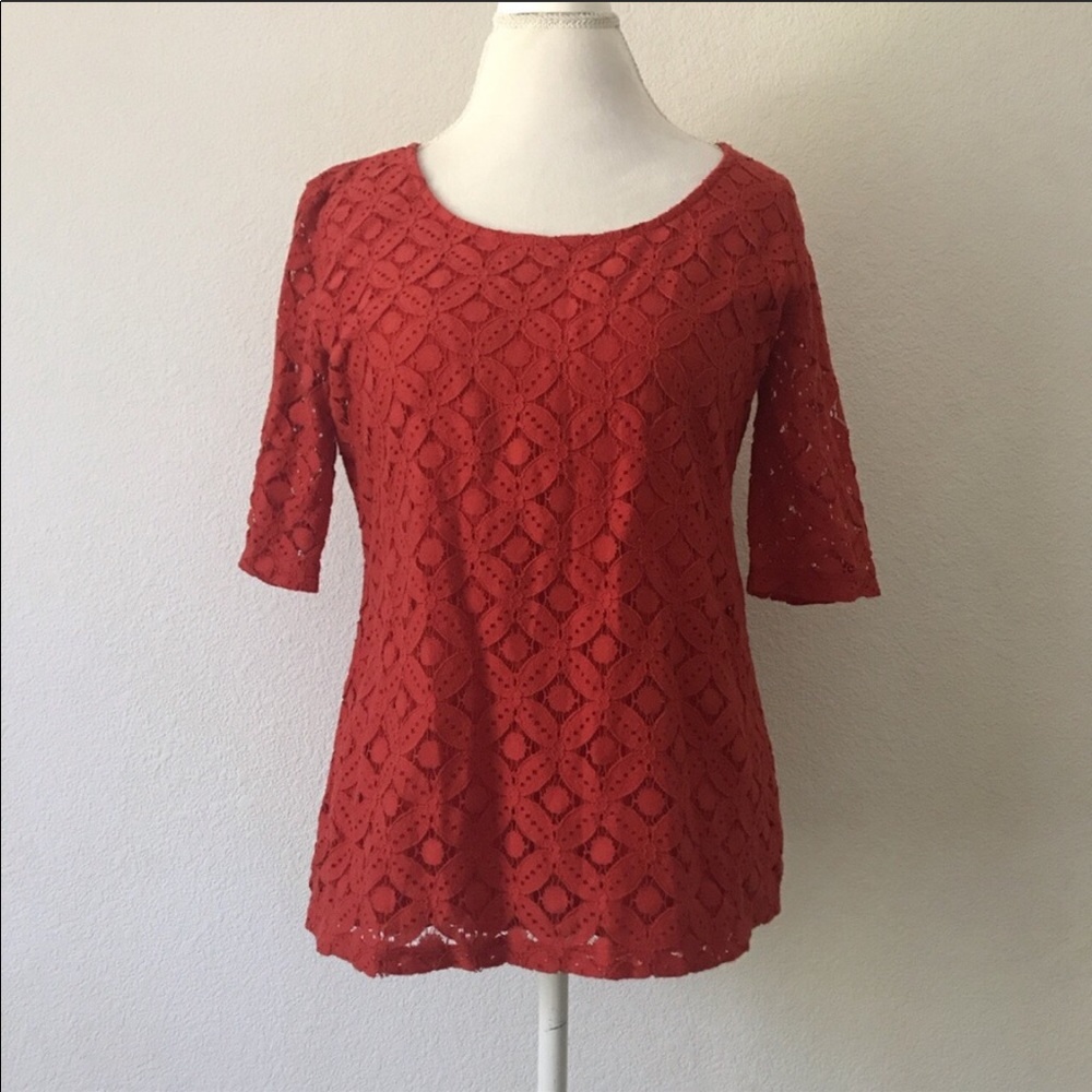 Banana republic bright orange dotted lace top